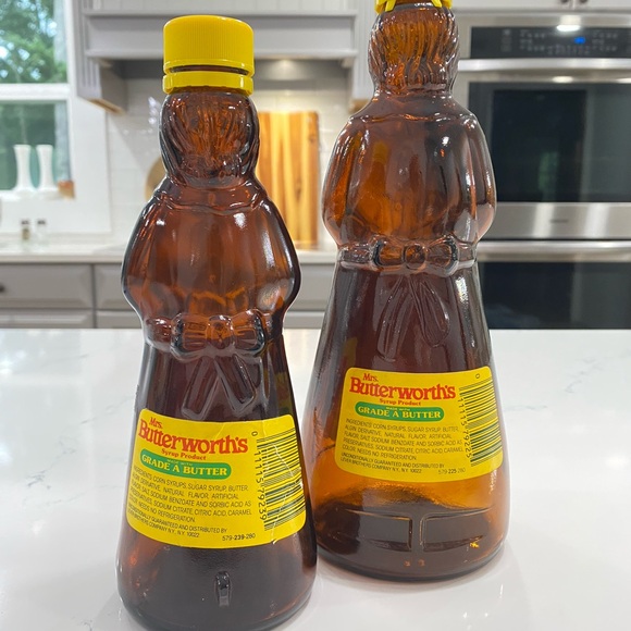 Vintage Estate Set Of 2 Mrs Butterworth’s Amber Brown Glass Bottles 12 & 24 Oz - Picture 5 of 9